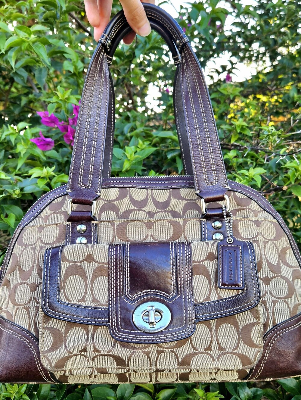 Coach Hampton Signature F13977 Domed Satchel Chocolate Brown Y2K Bag